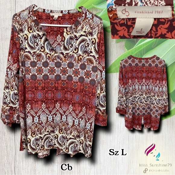 CB - Sz L - Women's Paisley Top - Red and Cream - Picture 1 of 5